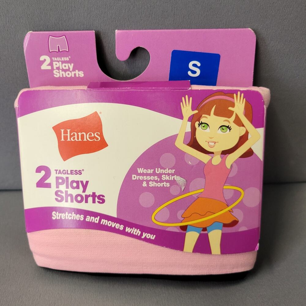 2-Pack Hanes Play Shorts Tagless Nylon Stretch Girls Small Pink‎ Black New